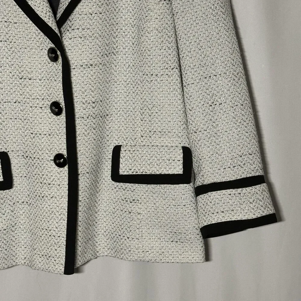 Kasper Tweed Contrast Black White 3 Button Women's Blazer Jacket Plus Size 18 - Picture 5 of 16